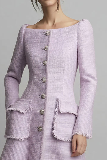 Lilac A Line Boat Neck Long Sleeve Work Dress